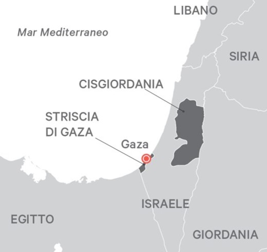 Mappa di Gaza e Cisgiordania