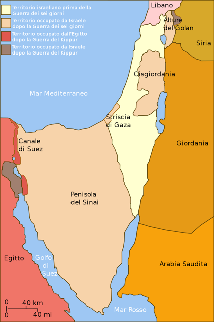 Mappa dei territori dopo la Guerra dei Sei Giorni