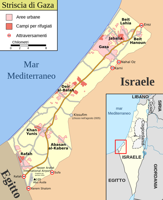 Mappa dettagliata della Striscia di Gaza