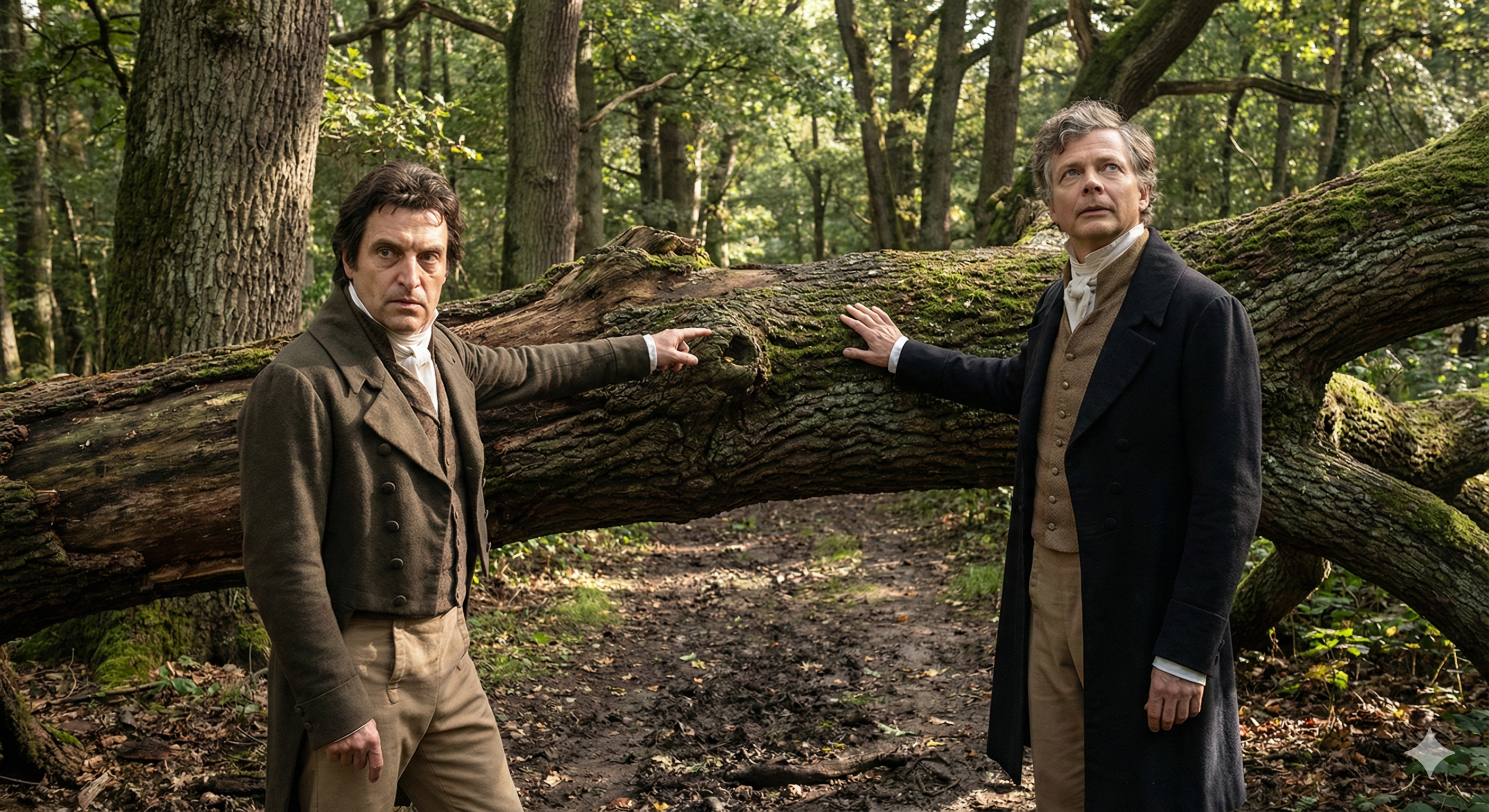 Fichte e Schelling bloccati da una quercia caduta nel bosco